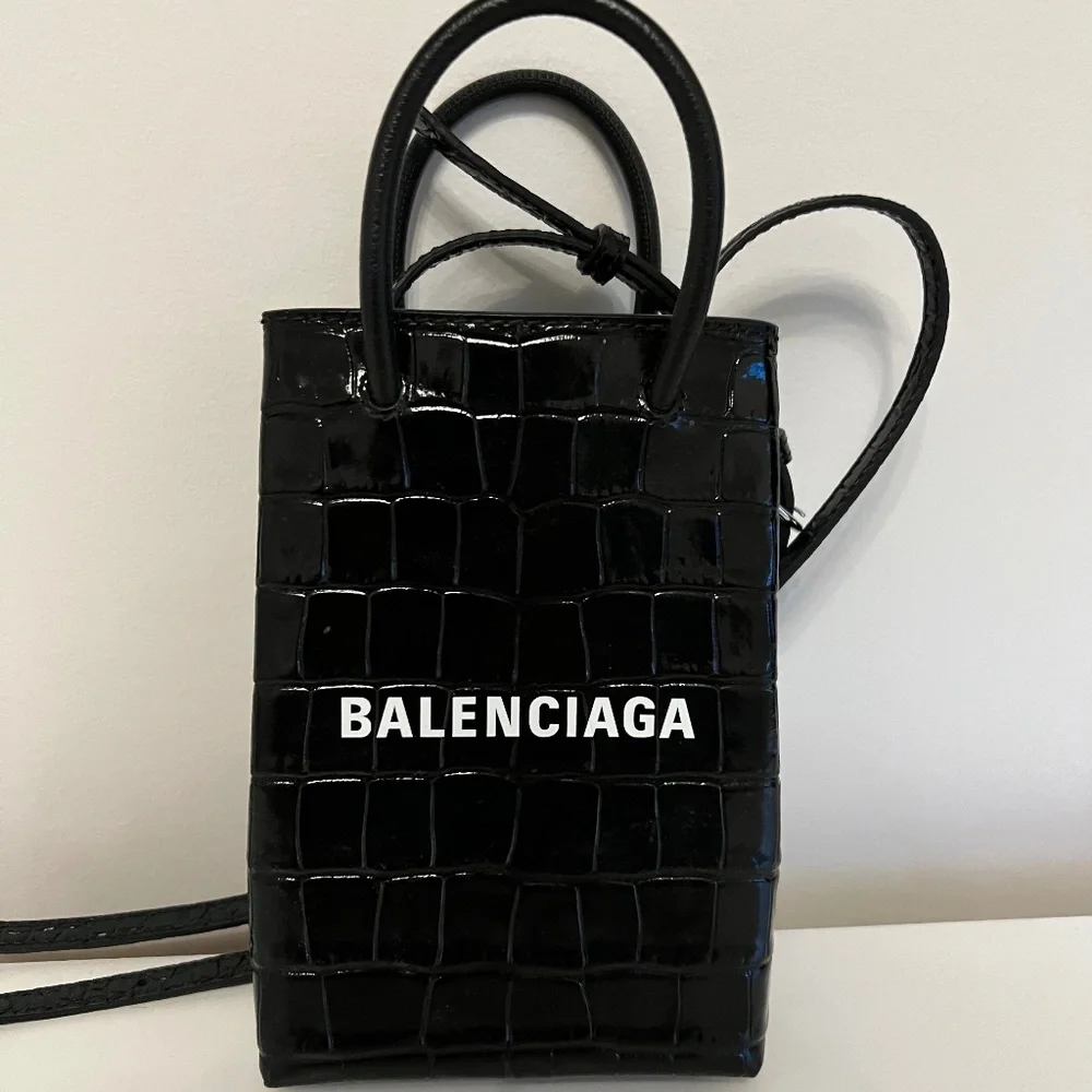 Balenciaga Croc-embossed Leather Phone Holder - Picture 1 of 5